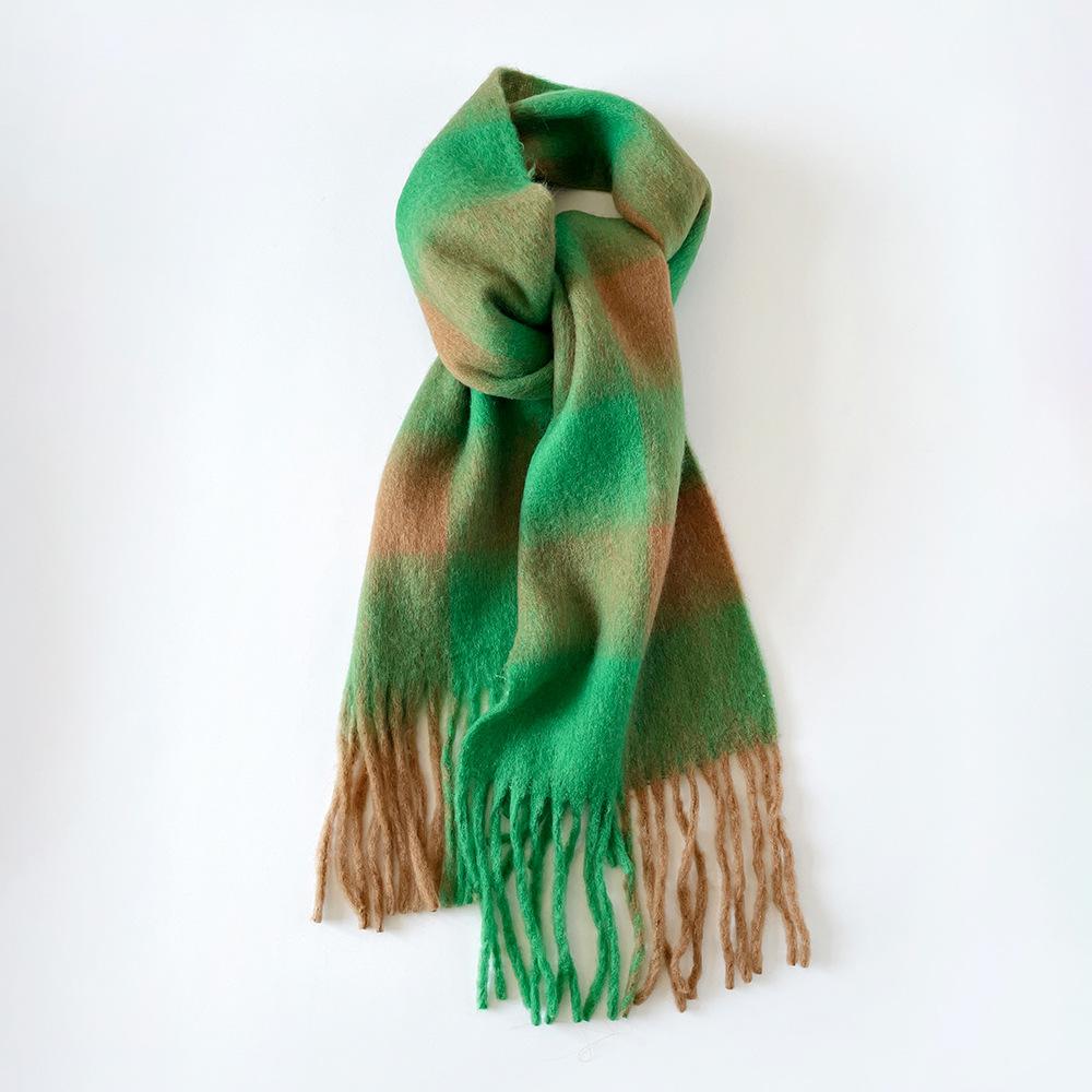 Autumn and winter mohair scarf thick beard senior women plaid warm versatile scarf shawl wholesale fur collar