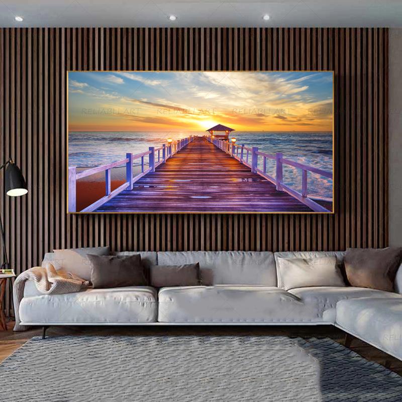 Sea Beach Bridge Posters And Prints Landscape Pictures Canvas Painting Modern Home Decor Wall Art For Living Room Sunset Cuadros