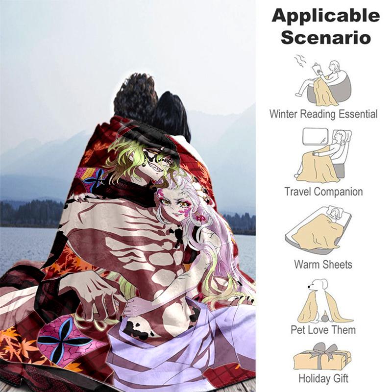 1pc Blanket Demon Slayer characters1 Print Design, Lightweight Blanket for Sofa, Bed- Soft &Warm, Gift for All Seasons like Christmas, Halloween