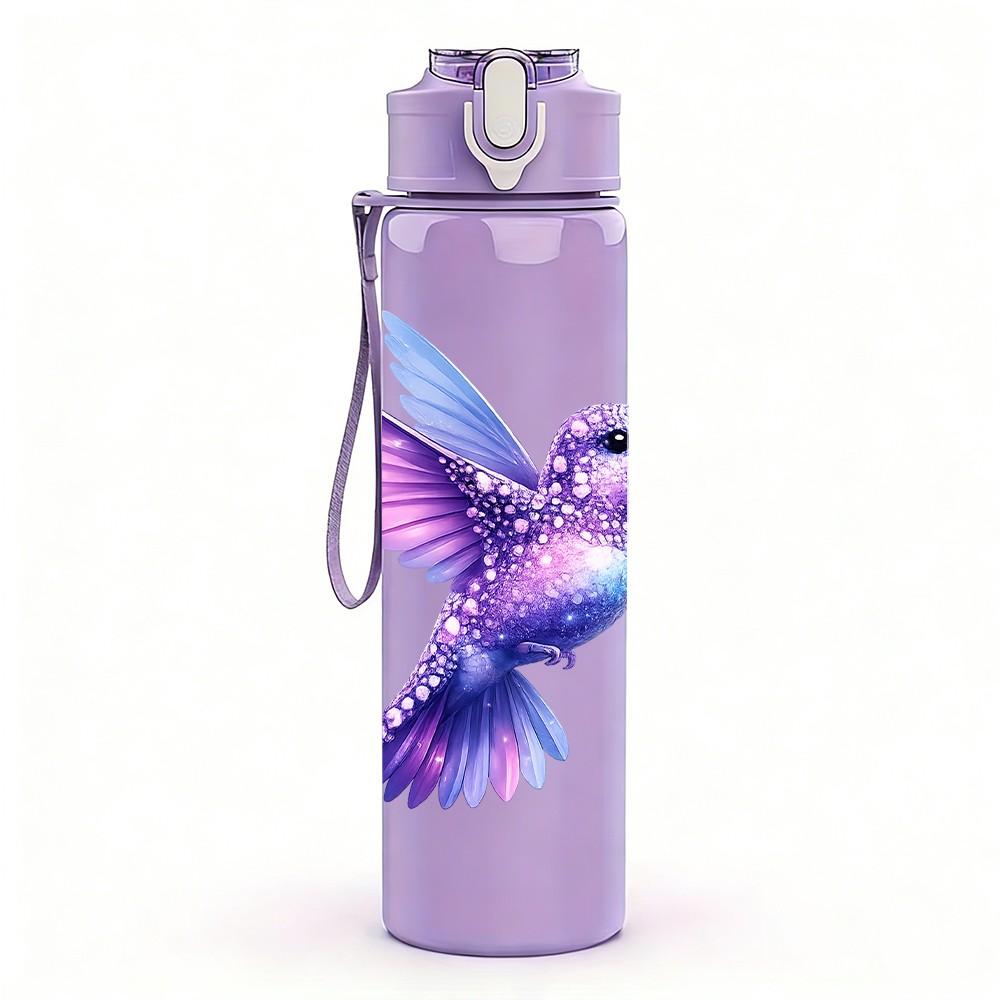1PC Purple Hummingbird Bird Art Print 750ml Color Plastic Sports Water Bottle Leakproof Flip Straw Lid Suitable for Sports Office Home Use