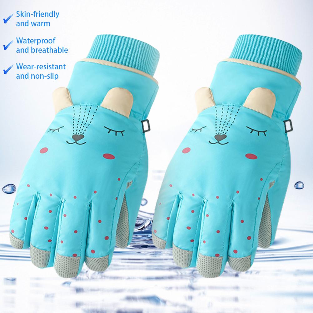 Children Winter Skiing Gloves Waterproof Windproof Non Slip Winter Warm Gloves Children Ski Mittens for Girls Boys