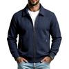 Men S Casual Waffle Knit Zip Pocket Lapel Jacket