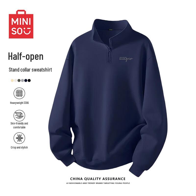 

MINISO Men s Stand-Collar Half-Zip Pullover Hoodie XL