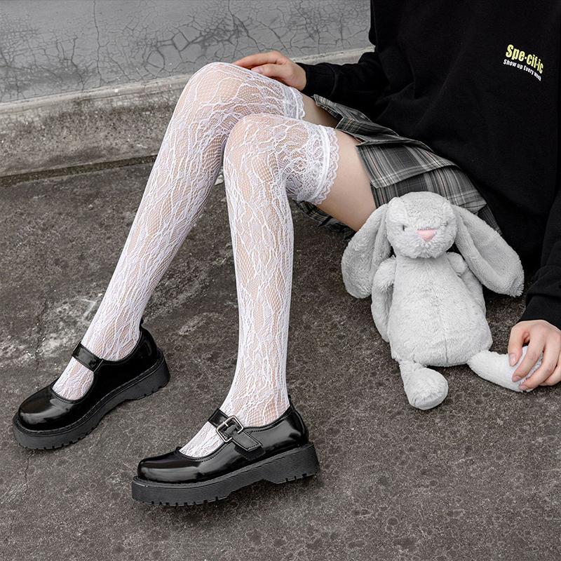 Ballet-Style Bow Over-The-Knee Socks Lace Socks Jk Style Openwork Socks