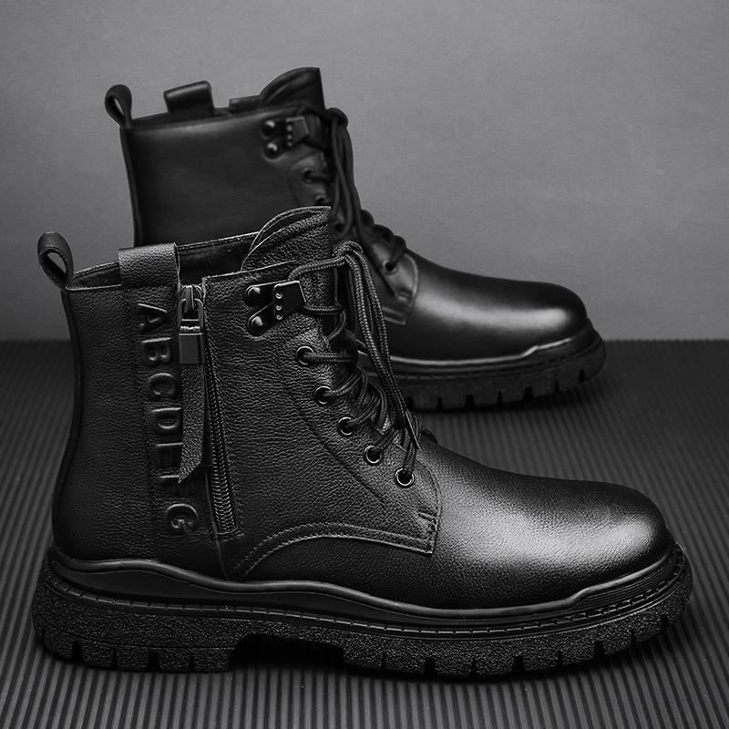 

Трендовые брендовые кожаные ботинки Мартин мужские высокие кожаные ботинки в британском стиле мужские ботинки зимние на толстой подошве бархатные теплые хлопковые ботинки 44