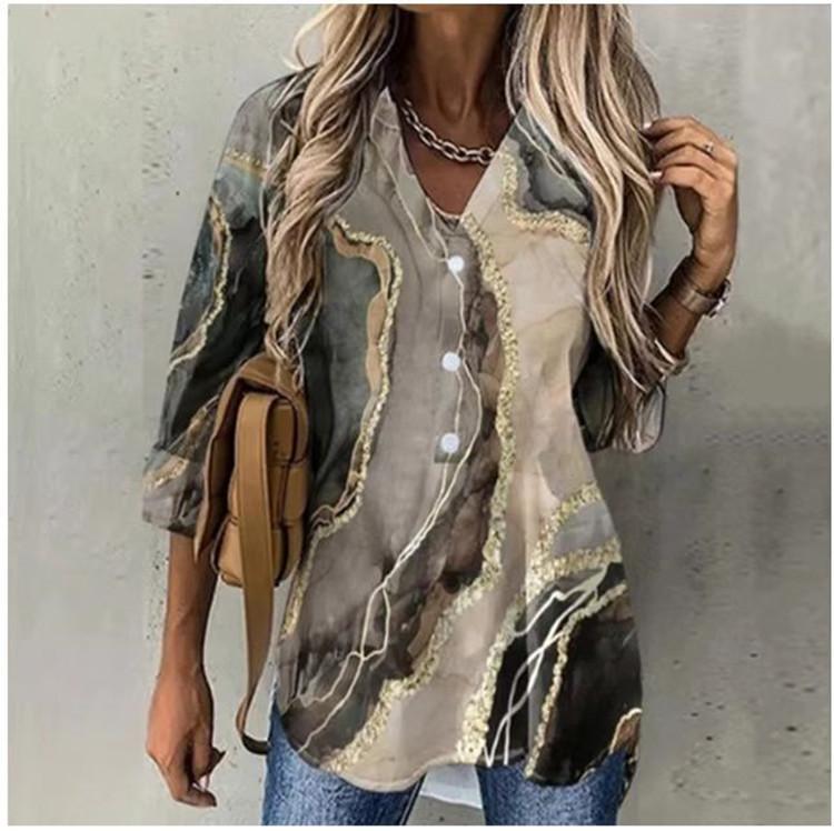 

Women s Stylish Ombre Blue and White Shirt with Gold Speckles & Beige Abstract Print Shirt with Gold Accents 6XL