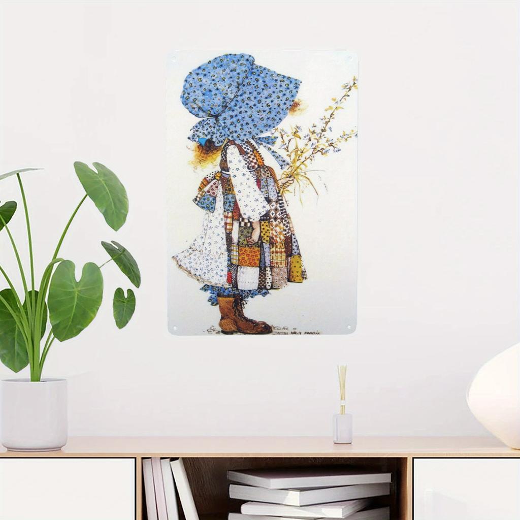 D Flat Styl Vintage Holly Hobbie Plechový Umělecký Kovový Nástěnný Dekor Odolný Nerezavějící Snadno Montovatelný Ideální pro Dekorace Zahrady