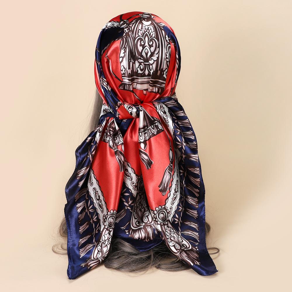 

Высококачественные роскошные шелковые шарфы, повязка на голову, шарфы, шейный шарф для женщин, шелковый шарф с цепочкой, женская декоративная шаль 90cm