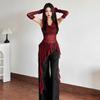 Netzstoff Vintage Gotisches Kapuzen-Kapuzen-T-Shirt Langarm Oberteile Rüschen Langarmhemd Damen