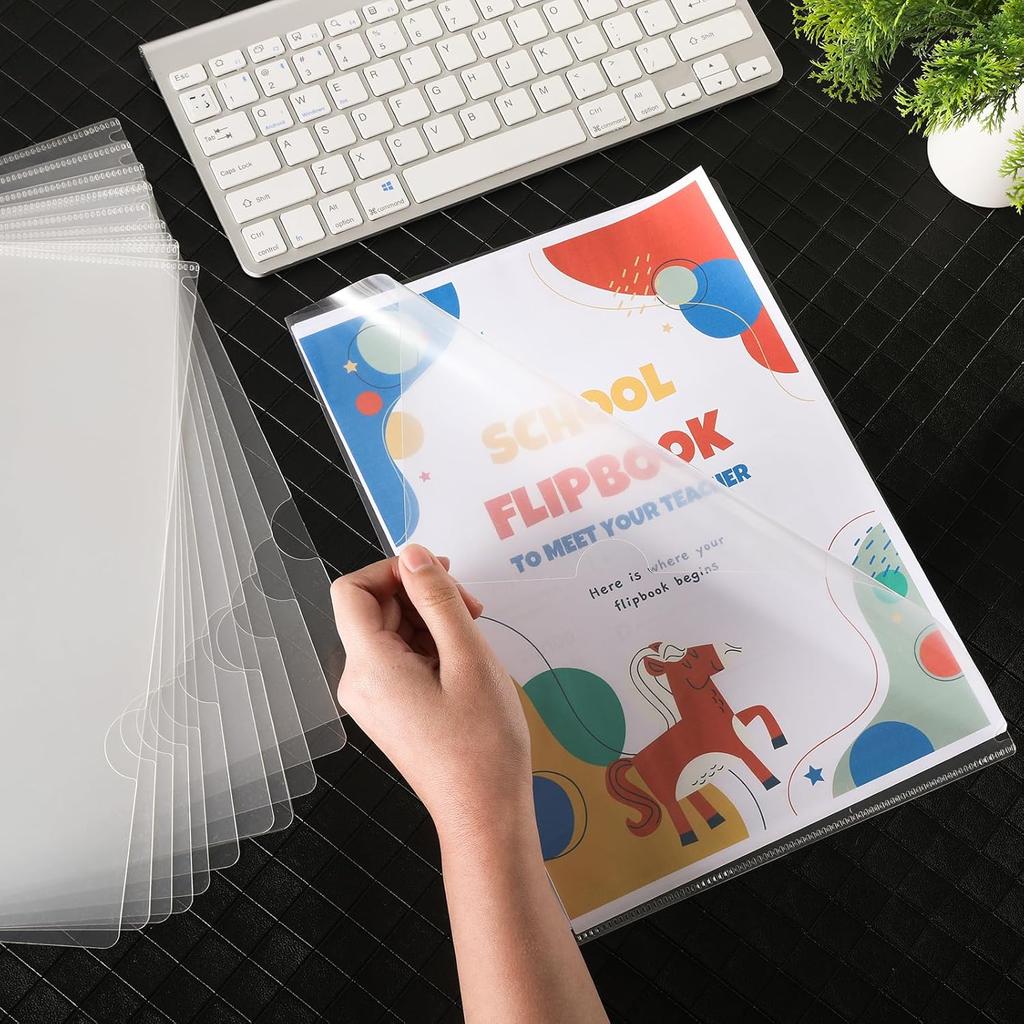 18 Pack Clear Plastic Document Folders for A4/Letter Size Paper, L-Type Project Pockets for Office & School