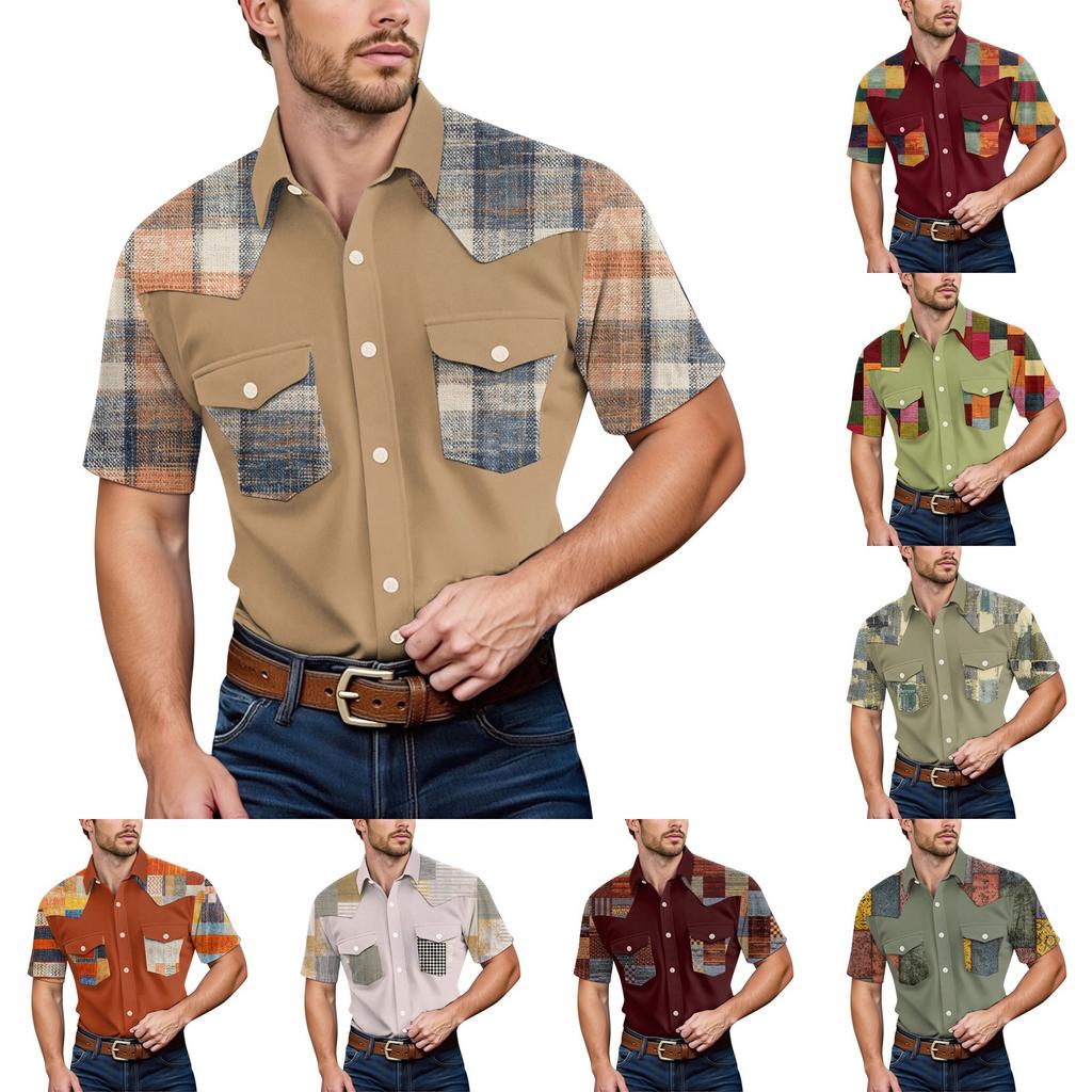 Men'S Fashionable Lapel And Shoulder Length Short Sleeved Casual Top