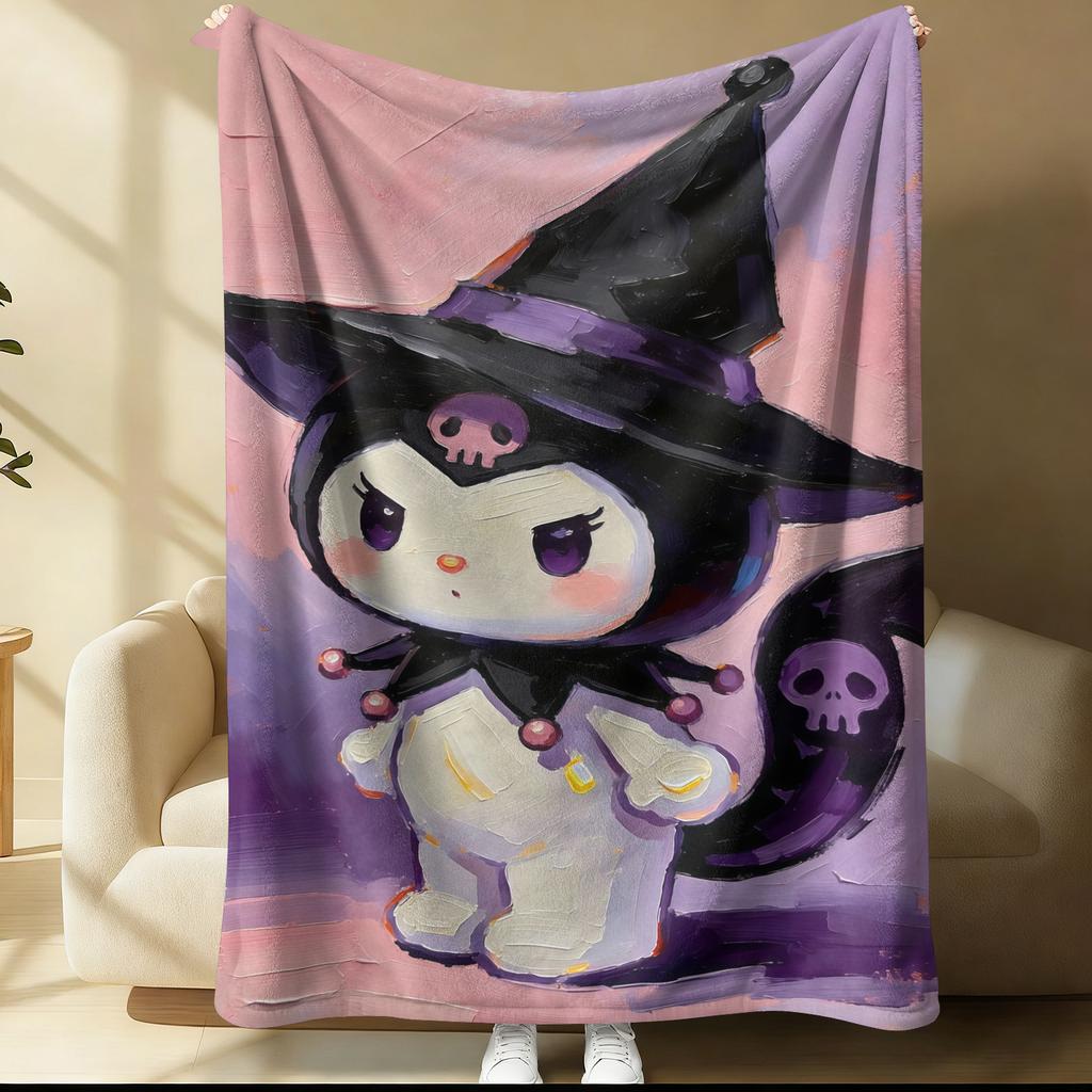 Sanrio Kuromi Magic Witch Blanket Starry Sky Oil Painting Printed Flannel Throw Blanket Multi-use Nap Blanket for Dorm Home