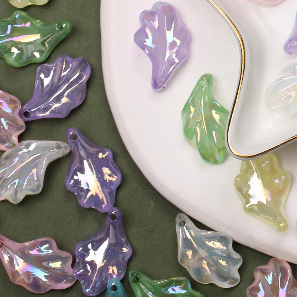 DIY Bracelet Accessories 10Pcs Acrylic Imitation Glaze Pendant Leaves Beads Jewelry Making UV Plated Color Creative