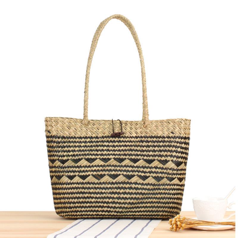 

Mori Style Natural Straw Shoulder Bag - Pastoral Open Top Beach Tote