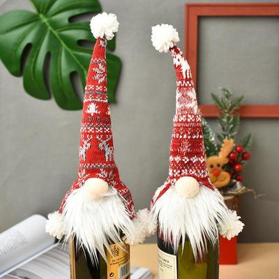 Knitted Faceless Old Man Christmas Wine Bottle Cover & Stopper Gift Set
