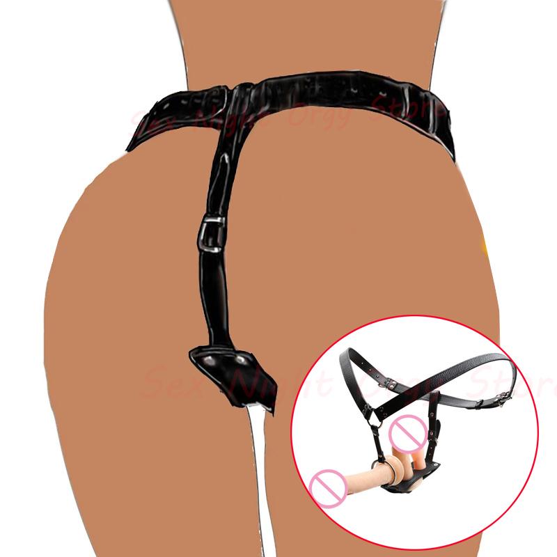 Femei Lesbian Strap-on Dop Anal și Harnasament Dildo, Chiloți de Castitate Strapon din Piele cu Inel pentru Cock, Jucării Sexuale Bondage pentru Bărbați