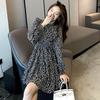 2026 French Retro Waist-Cinched Floral A-line Skirt Dress - Women's Elegant Long Sleeve for Spring/Autumn