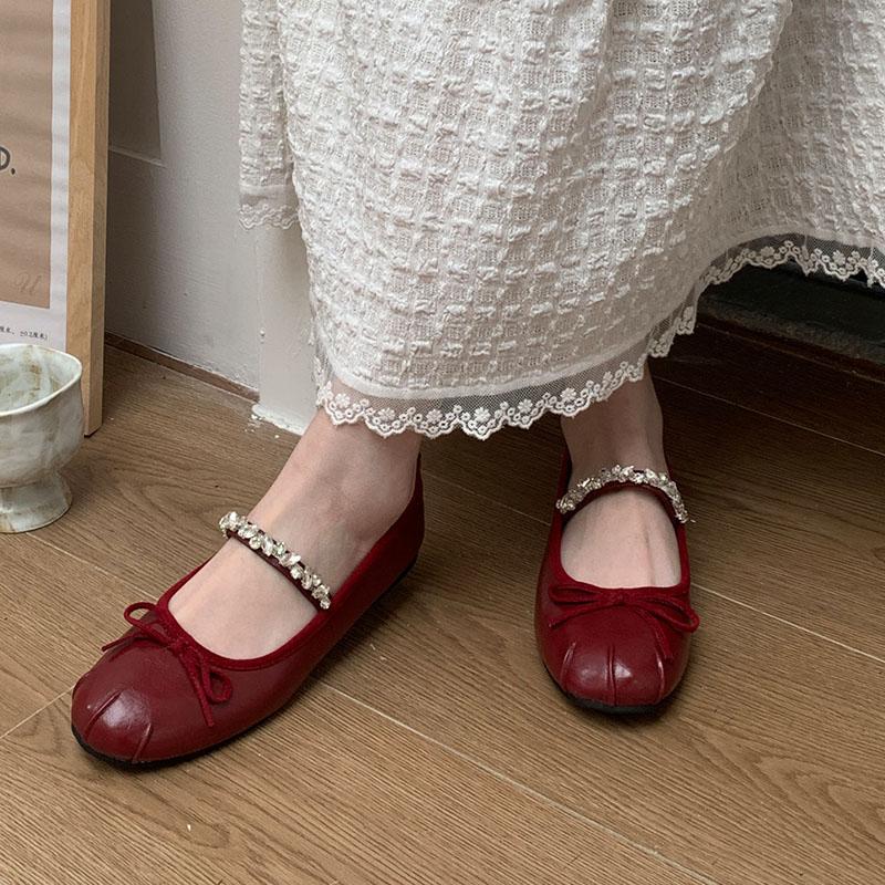 Fashion Fashion Rhinestones Women Ballet Flats Lolita Shoes Soft Female Round Toe Footwear Shallow Ladies Flats Mary Janes Shoes