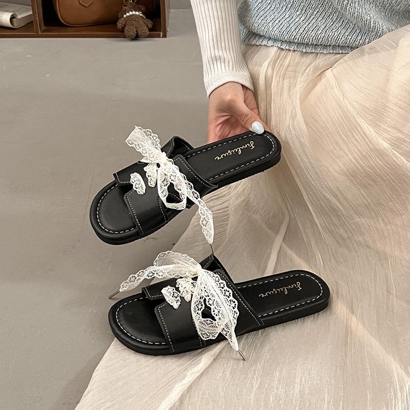 

Lazy slippers casual fashion 2025 spring new retro Korean version outer wear versatile flat bottom cool slippers one word drag women 40 чорний