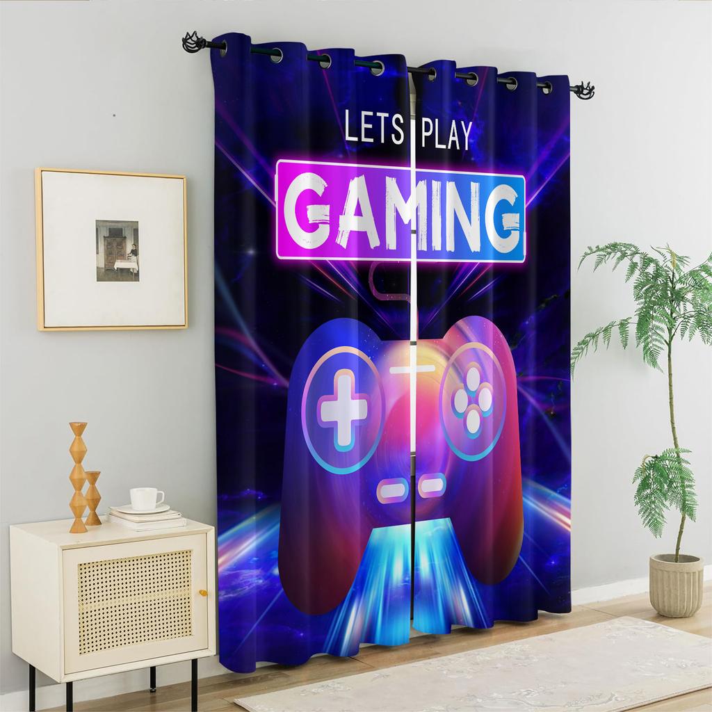 Set Of 2 Gamer Room Decor Gamepad Printed Curtain Bedroom Kitchen Dining Living Study Office Bathroom For Made Polyester