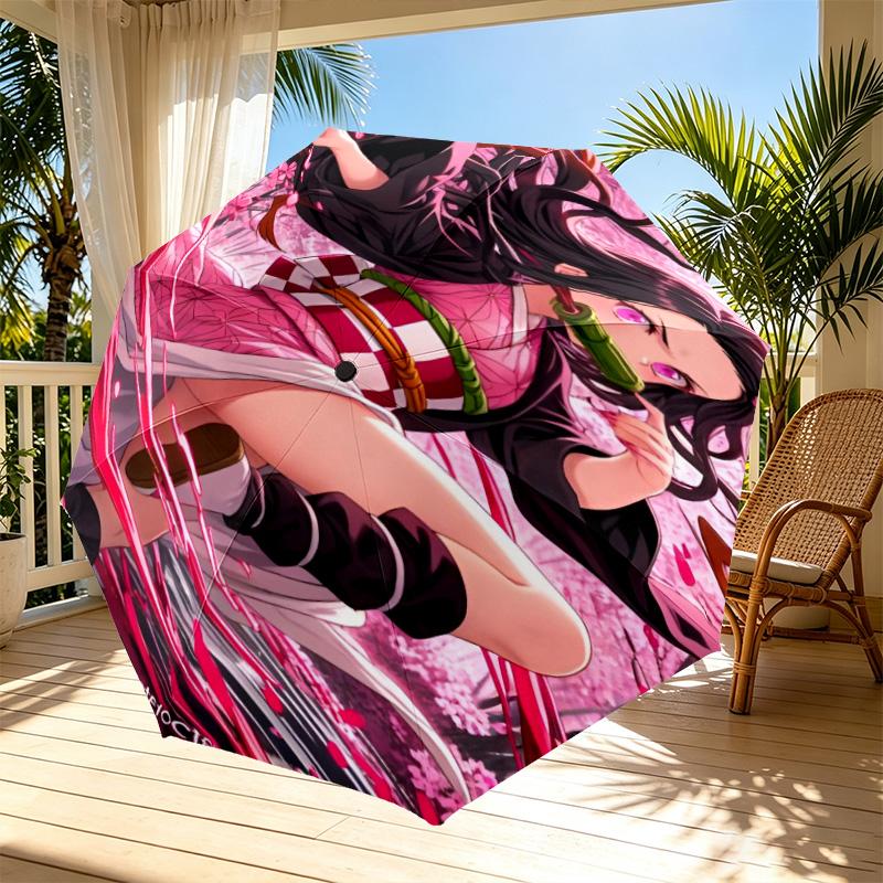 Parapluie Automatique Ouverture Fermeture Impression Demon Slayer, Parapluie Pliable Portable, pour les Trajets Extérieurs, les Voyages en Camping, Cadeau d'Anniversaire Idéal