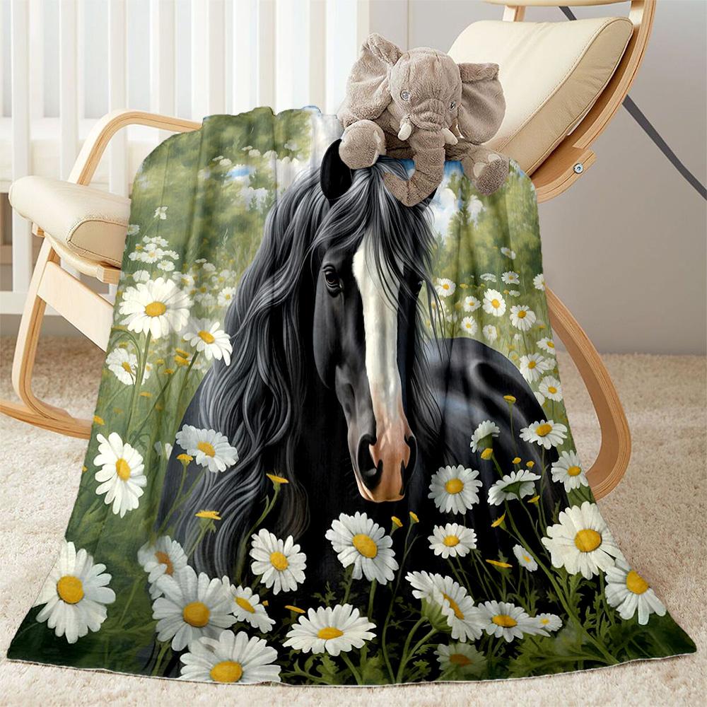 Horse Blanket Comfortable Perfect for Livingroom Seaside Sofa All-Season Use Modern Ideal Gift For Birthday Valentine'S Day