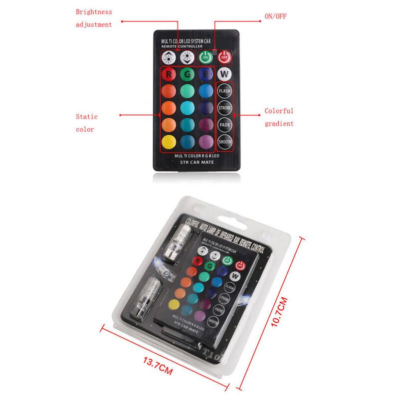 4PCS Car Signal Atmosphere Bulb T10 5050 6SMD Waterproof W5W Remote Controller RGB 194 168 Dome Light Silicone Wedge Side DC 12V