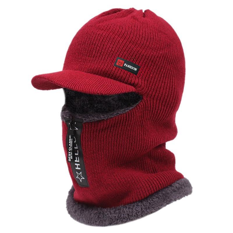 Autumn and Winter Men's Cold Resistant and Warm Woolen Hat, Cycling Knitted Hat, Neck and Ear Protection Integrated Cotton Hat
