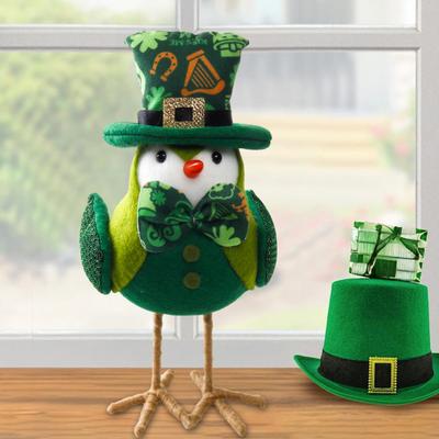 S t. Adorno de Pájaro de Peluche del Día de San Patricio Sombrero de Copa Tejido Lazo de Trébol Figura de Pájaro Verde Decoración de Mesa Estante para Fiesta Festiva