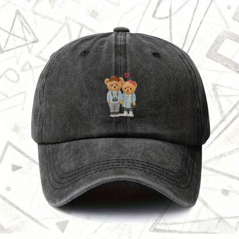 Pc Vintage Washed Couple Bear Baseball Cap for Men and Women Solid Baseball Hat Suitable for All Seasons Ideal Gift for Wed