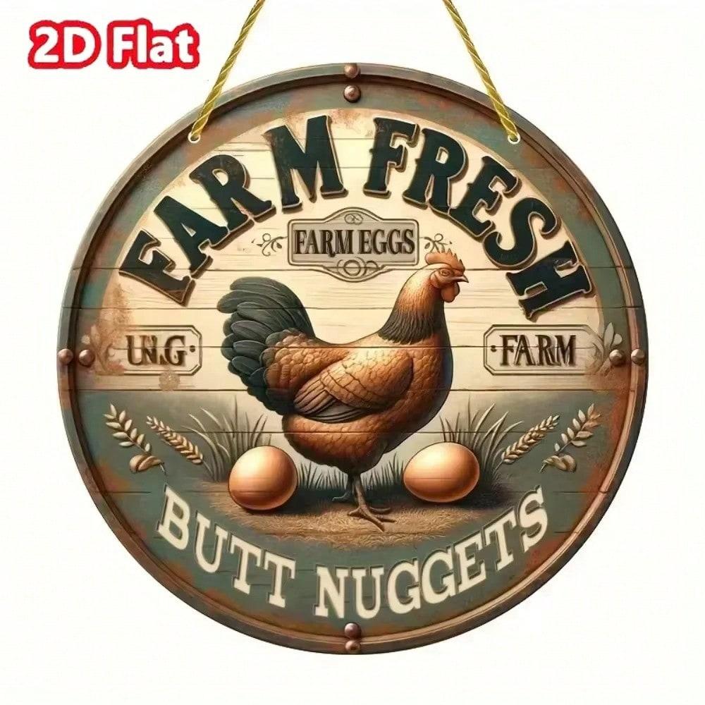 

2D Aluminum Rustic Sign Fresh Eggs Text Round Decorative Painting Kitchen Garden Wall Art 20x20 різнокольоровий