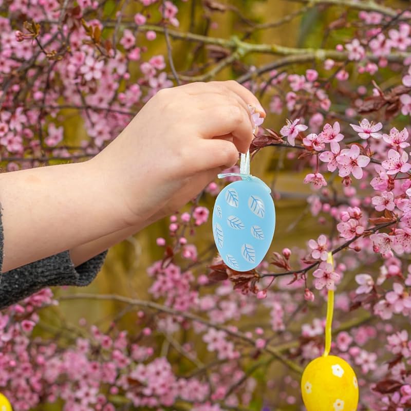 UKCOCO Easter Hanging Eggs, Set of 12, Colorful Egg Decorations, Ornaments for Easter Parties in Courtyards and Gardens