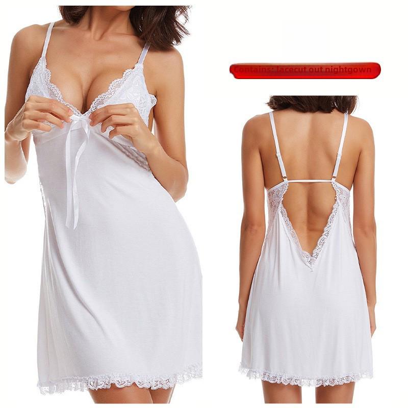 European & American Lace Trim Sexy Lingerie Nightdress with Back Cutout