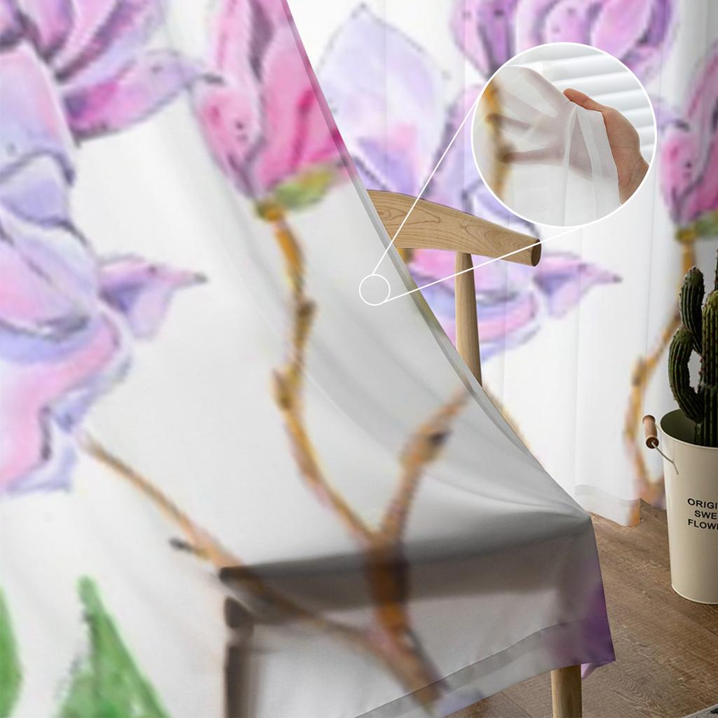 Delicate Flowers Sheer Window Curtains For Living Room Bedroom Modern Voile Tulle Curtains Fabric Drapes For Kitchen