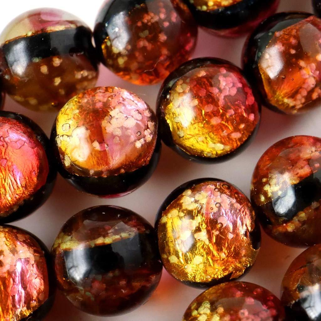 [GOLD STONE] Glow-in-the-Dark Kerama Sunset Orange Firefly Glass Beads, 50 Beads, 8mm, from the Kerama Islands, Okinawa