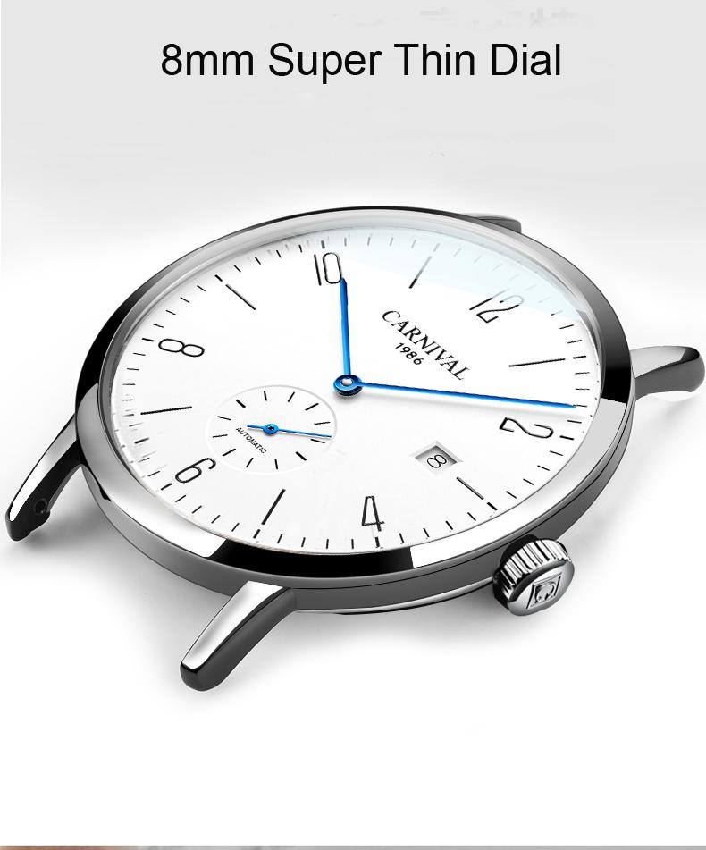 CARNIVAL Ultra-thin Mens Watches Top Brand Luxury Waterproof Casual Simple Watch Men Automatic Mechanical Watch Relogio