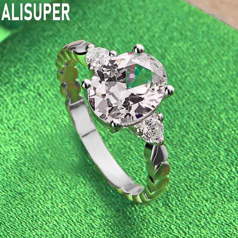 Anello in argento sterling 925 con zirconi AAA e ciondolo alla moda per matrimonio