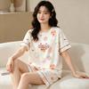 Sweet Girl's Pajamas Women's Summer Casual Round Neck Imitation Cotton Short-sleeved Suit Cute Age-reducing Women's Loungewear
