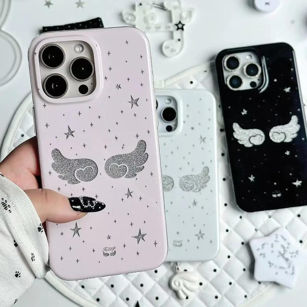 Korean Ins Star Wings Phone Case for Samsung Galaxy S26 S25 S24 S23 S22 S21 FE Ultra Plus 4G 5G Feather Texture Back Cover