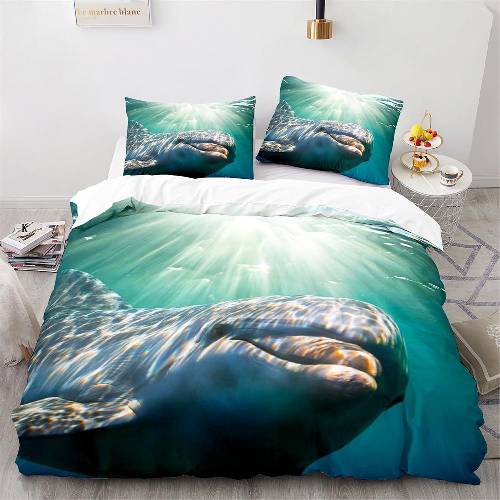 Dolphin Duvet Cover King Queen Size Lovely Sea Life Bedding Set For Kids Boy Girl Cute Ocean Animal 2/3pcs Polyester Quilt Cover