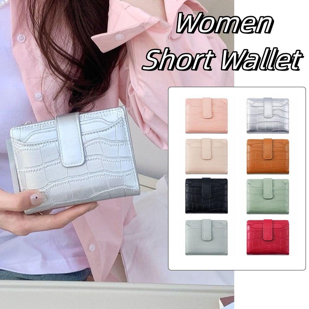 Two-fold Women Short Wallet Solid Color PU Card Bag Versatile Folding Wallet  Shopping