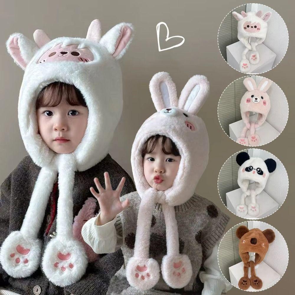 Lamb Capybara Hooded Scarf Coldproof Cartoon Beanie Caps Baby Ear Protection Hat Autumn and Winter