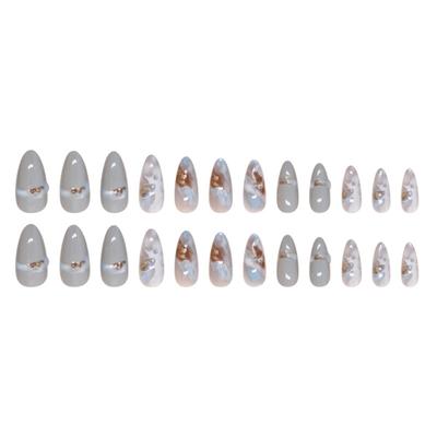 24 künstliche Fingernägel zum Aufkleben, Mandelform, French-Design, künstliche Nägel, Geschenk für Frauen und Mädchen