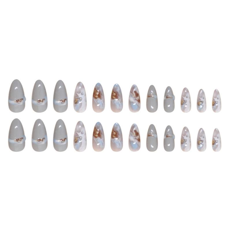 

Press on Nail Short French Tip Nail Almond Nail Tips Fake Nail False Nail with Design Full Cover Acrylic Nail 1
