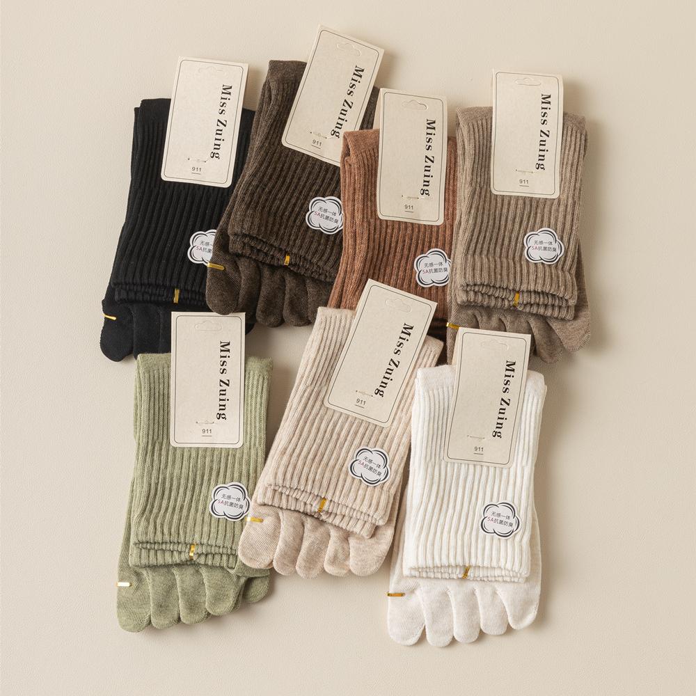 5 Paar/Los Damen Fünf-Zehen-Socken 100% Baumwolle Einfarbig Damen Zehensocken Sport Frühling Herbst Harajuku Zehensocken