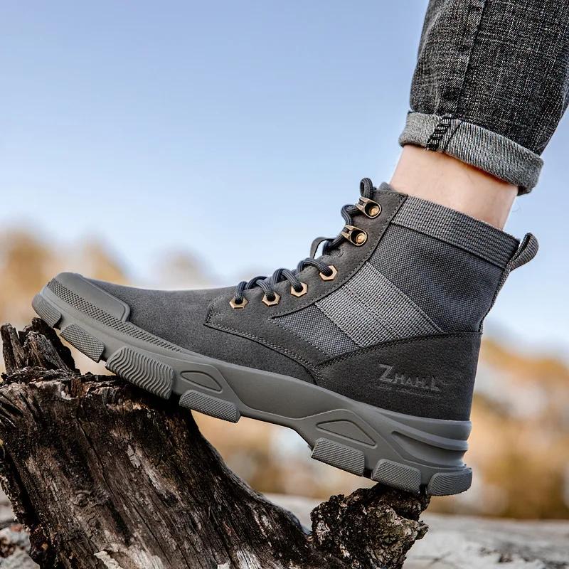 Winter Boots Men's Shoes 2024 High Top Sneakers Casual Shoes Fashion Casual Shoes Men's Sneakers Suede Shoes Men Plush Warmyu7