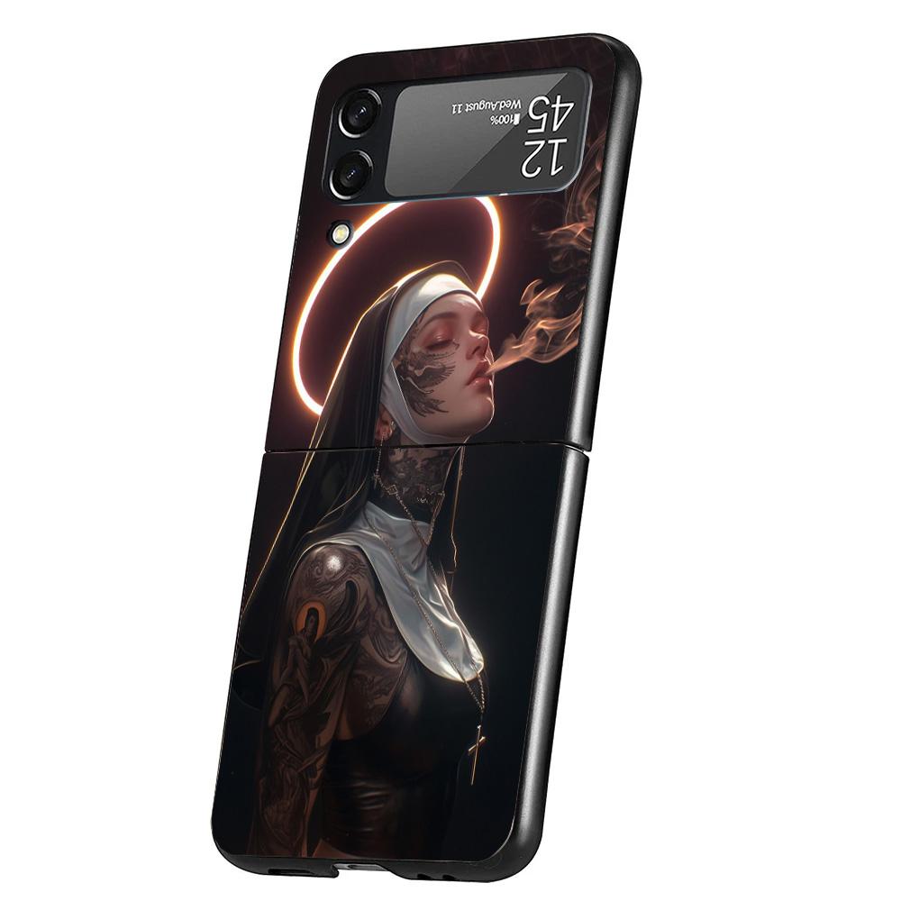 Dark Demon Nun Phone Case For Samsung Galaxy Z Flip 7 6 5 4 3 5G Cover ZFlip7 ZFlip6 ZFlip4 ZFlip5 ZFlip3 Coque Fundas Galaxy Z