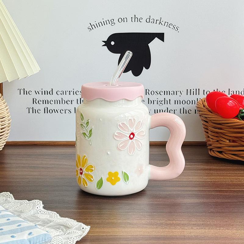Birthday Gift for Best Friend Retro Flower Cup for Boys and Girls High End Ceramic Mug Souvenir Gift Box