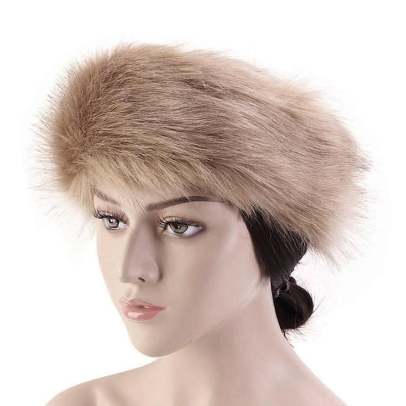 Fashion Fluffy Winter Warm Cap Wide Headband Elastic Outdoor Ski Hats Furry Ear Warmer Soft Warm Earmuff for Women