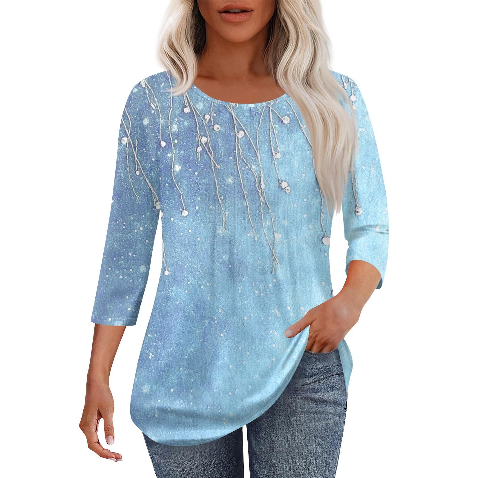 

Жіноча модна повсякденна плісирована футболка з круглим вирізом з принтом і рукавом три чверті XXL